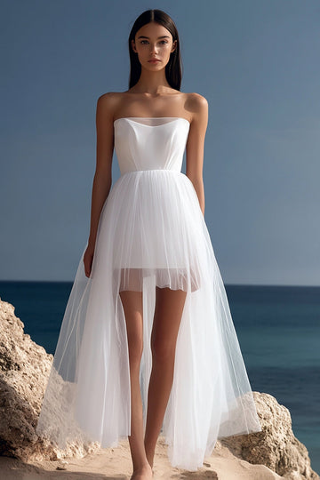A Line Strapless Pleated Tulle Graduation Dress